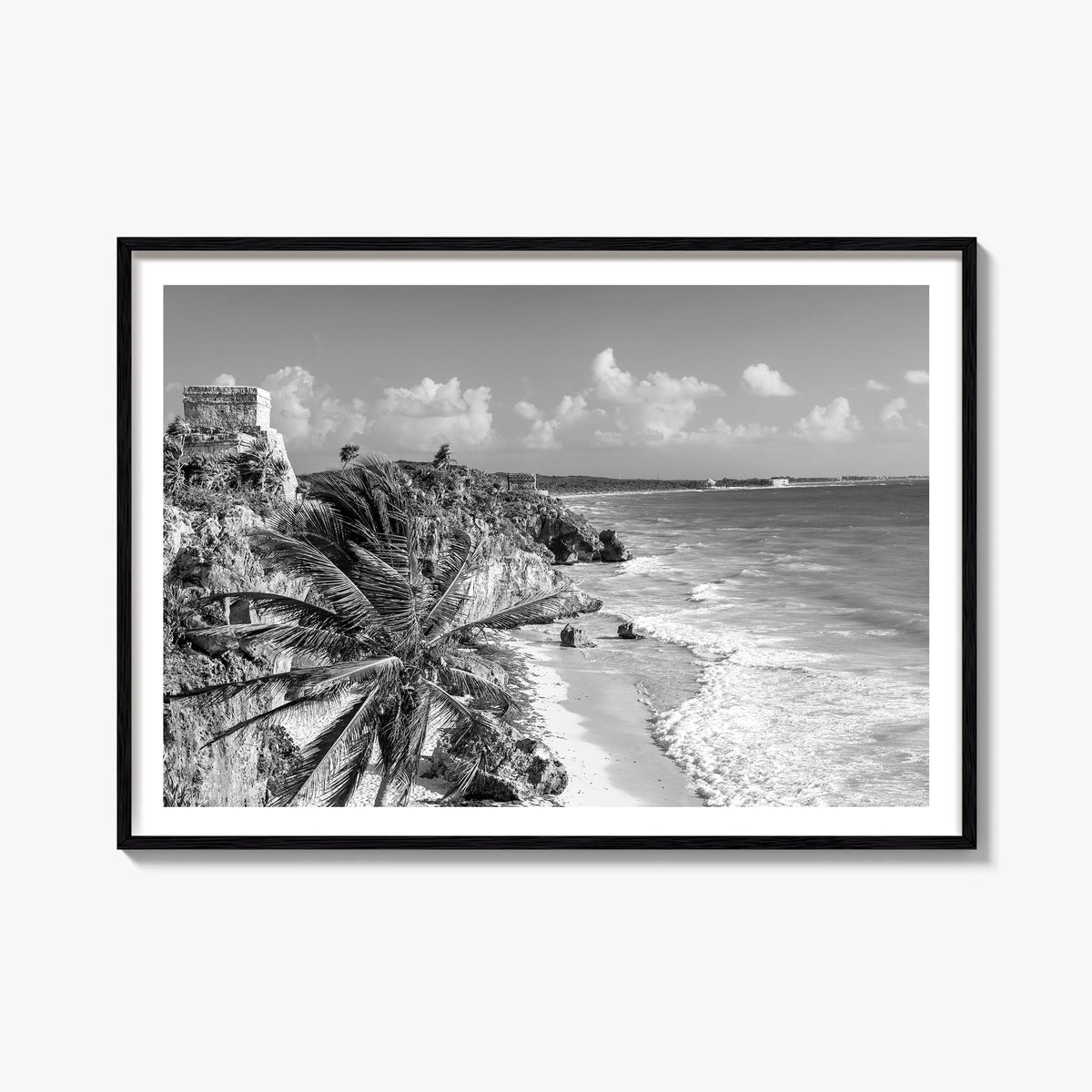 Tulum black & white photo poster of Mexico – horizontal wall art, unframed print shown in interior mockup