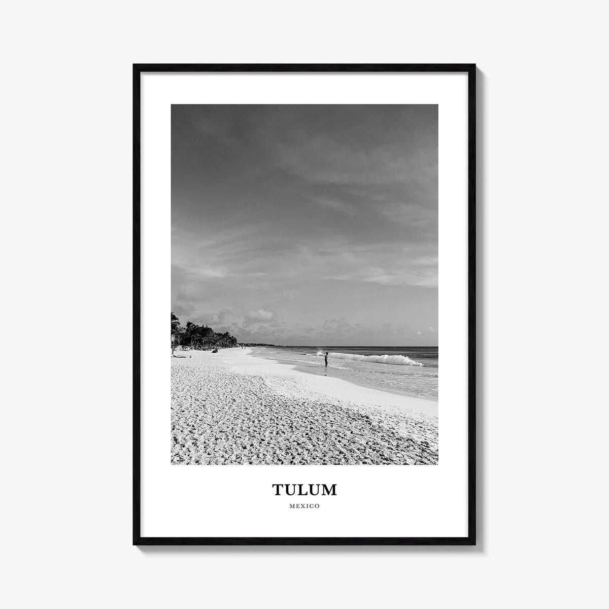 Tulum no. 1 black & white classic poster of Mexico – vertical wall art, unframed print shown in interior mockup