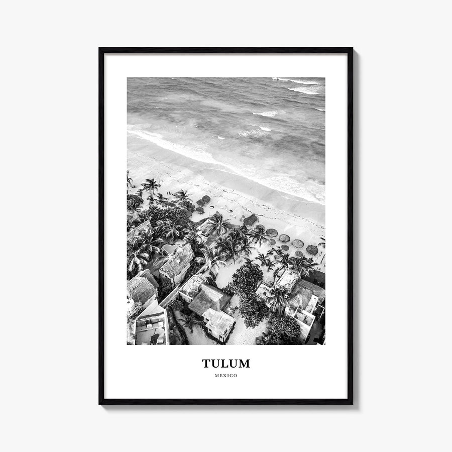 Tulum no. 2 black & white classic poster of Mexico – vertical wall art, unframed print shown in interior mockup
