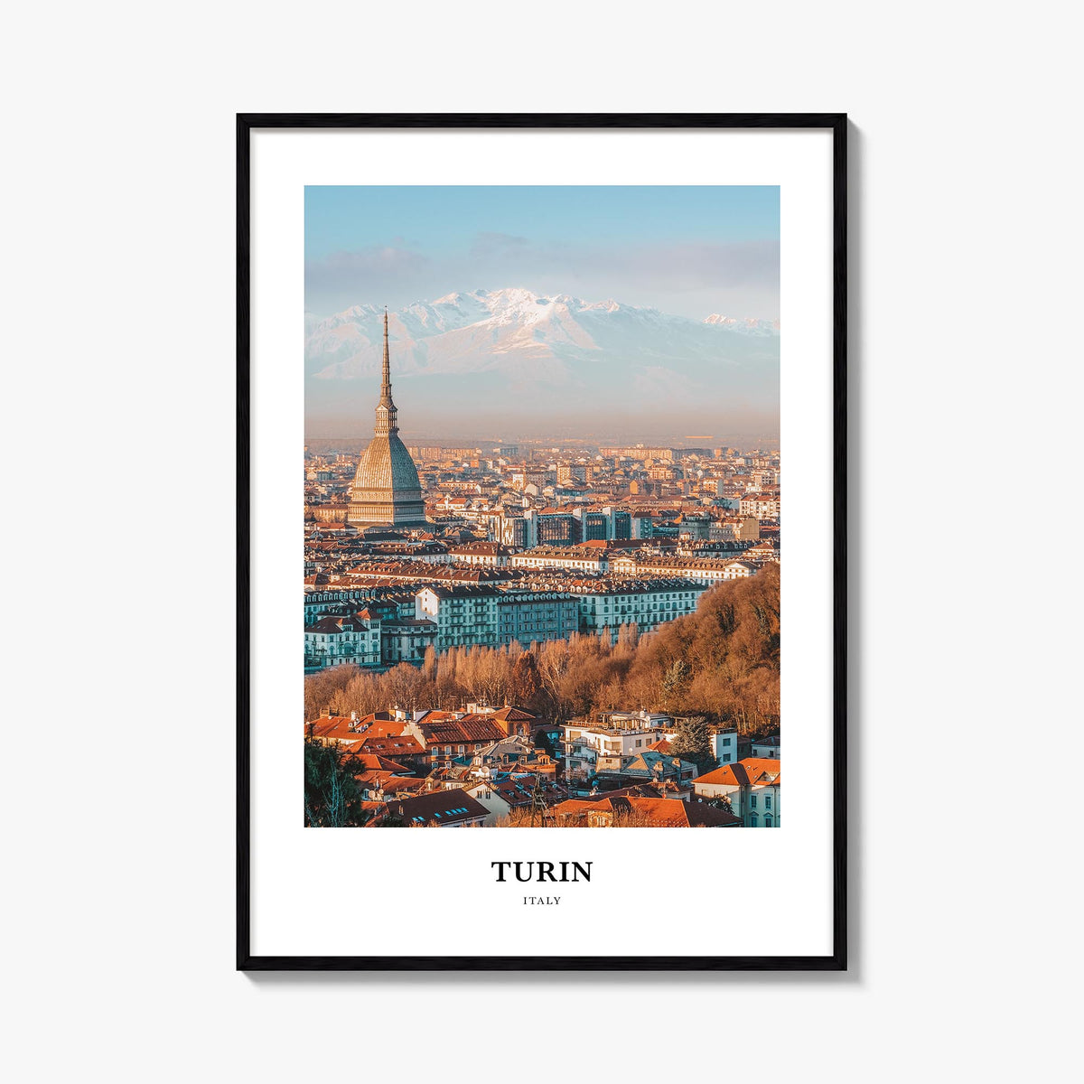 Turin colorful classic poster of Italy – vertical wall art, unframed print shown in interior mockup