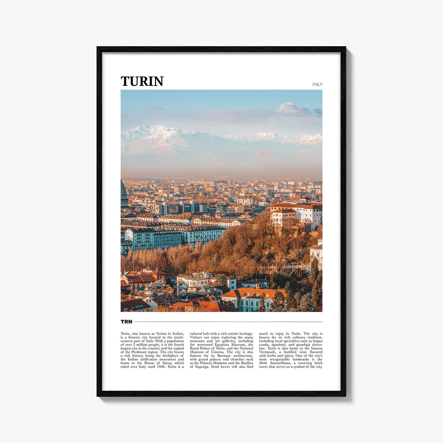 Turin colorful travel poster of Italy – vertical wall art, unframed print shown in interior mockup