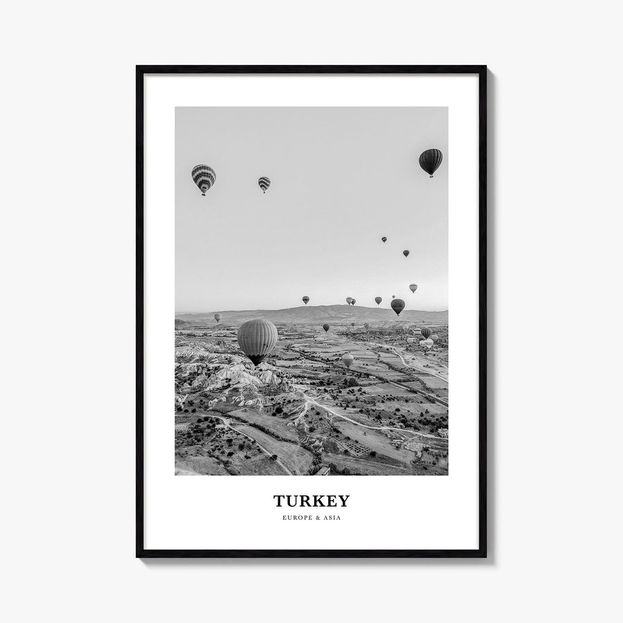 Turkey black & white classic poster of Türkiye – vertical wall art, unframed print shown in interior mockup