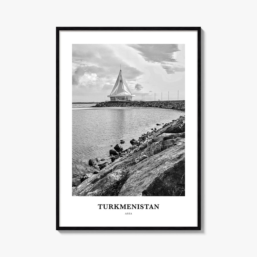 Turkmenistan black & white classic poster of Asia – vertical wall art, unframed print shown in interior mockup