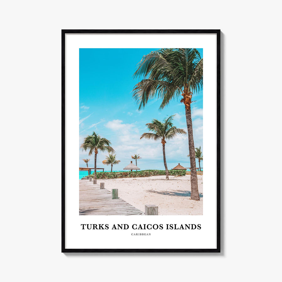 Turks and Caicos Islands colorful classic poster of North America – vertical wall art, unframed print shown in interior mocku