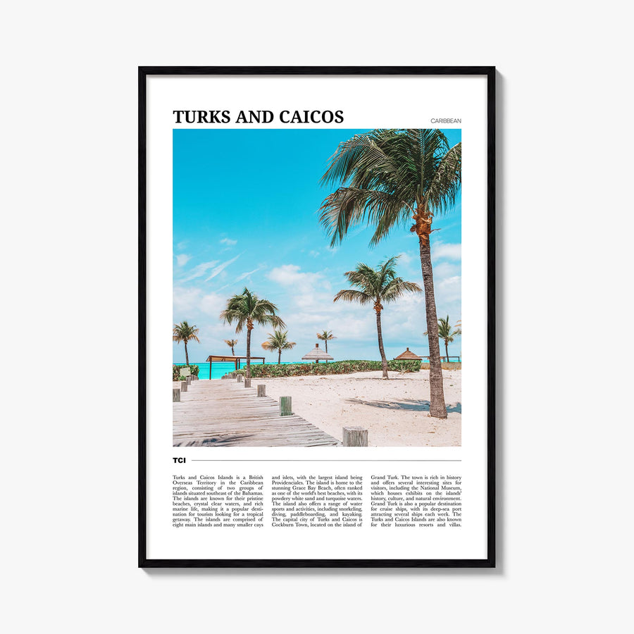 Turks and Caicos Islands colorful travel poster of North America – vertical wall art, unframed print shown in interior mockup