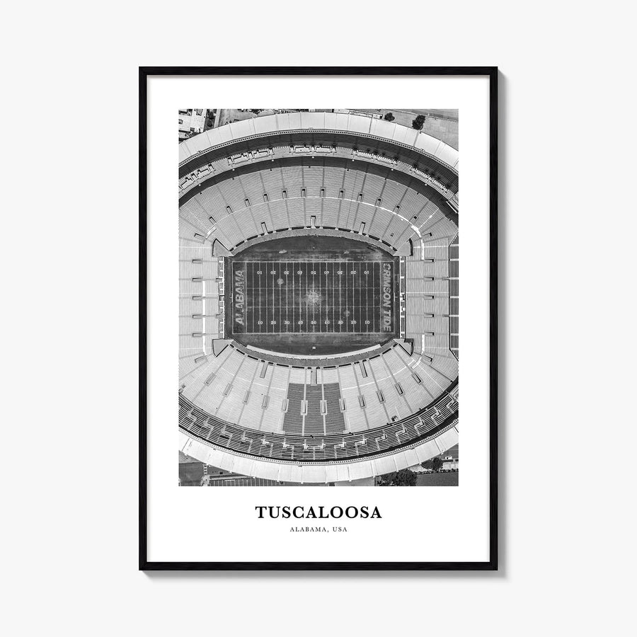Tuscaloosa black & white classic poster of Alabama, USA – vertical wall art, unframed print shown in interior mockup