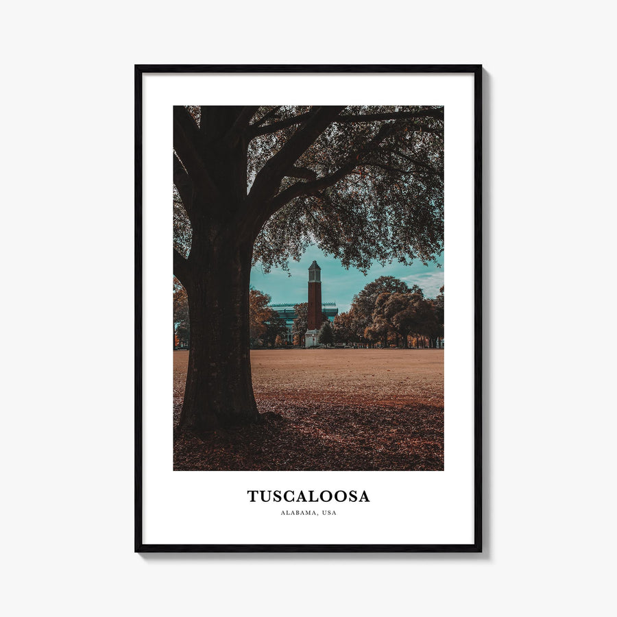 Tuscaloosa colorful classic poster of Alabama, USA – vertical wall art, unframed print shown in interior mockup