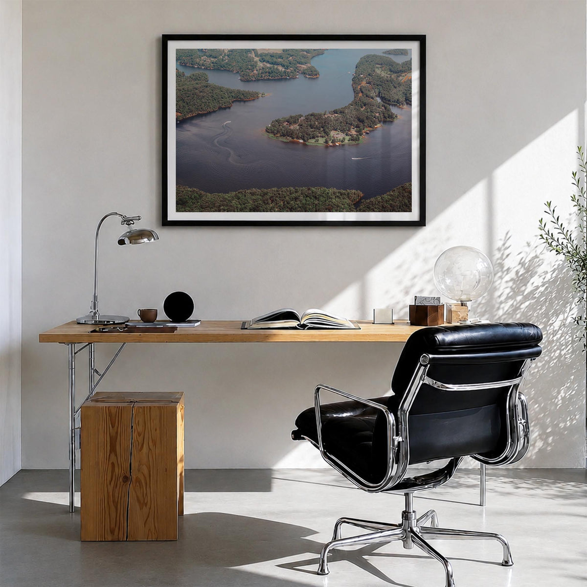 Tuscaloosa colorful photo poster of Alabama, USA – horizontal wall art in black wood frame with white border, hanging on wall