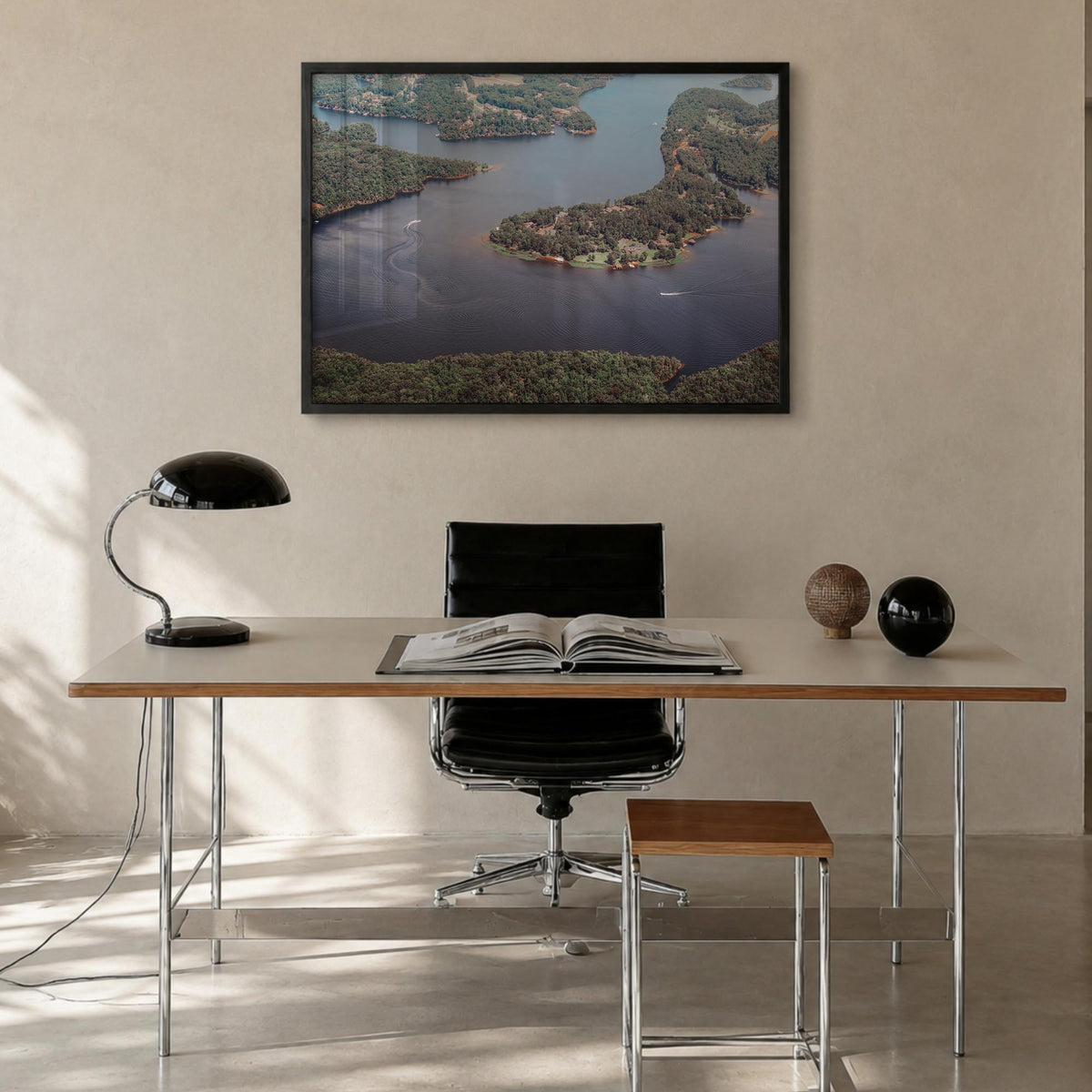 Tuscaloosa colorful photo poster of Alabama, USA – horizontal wall art in black wood frame, hanging on wall