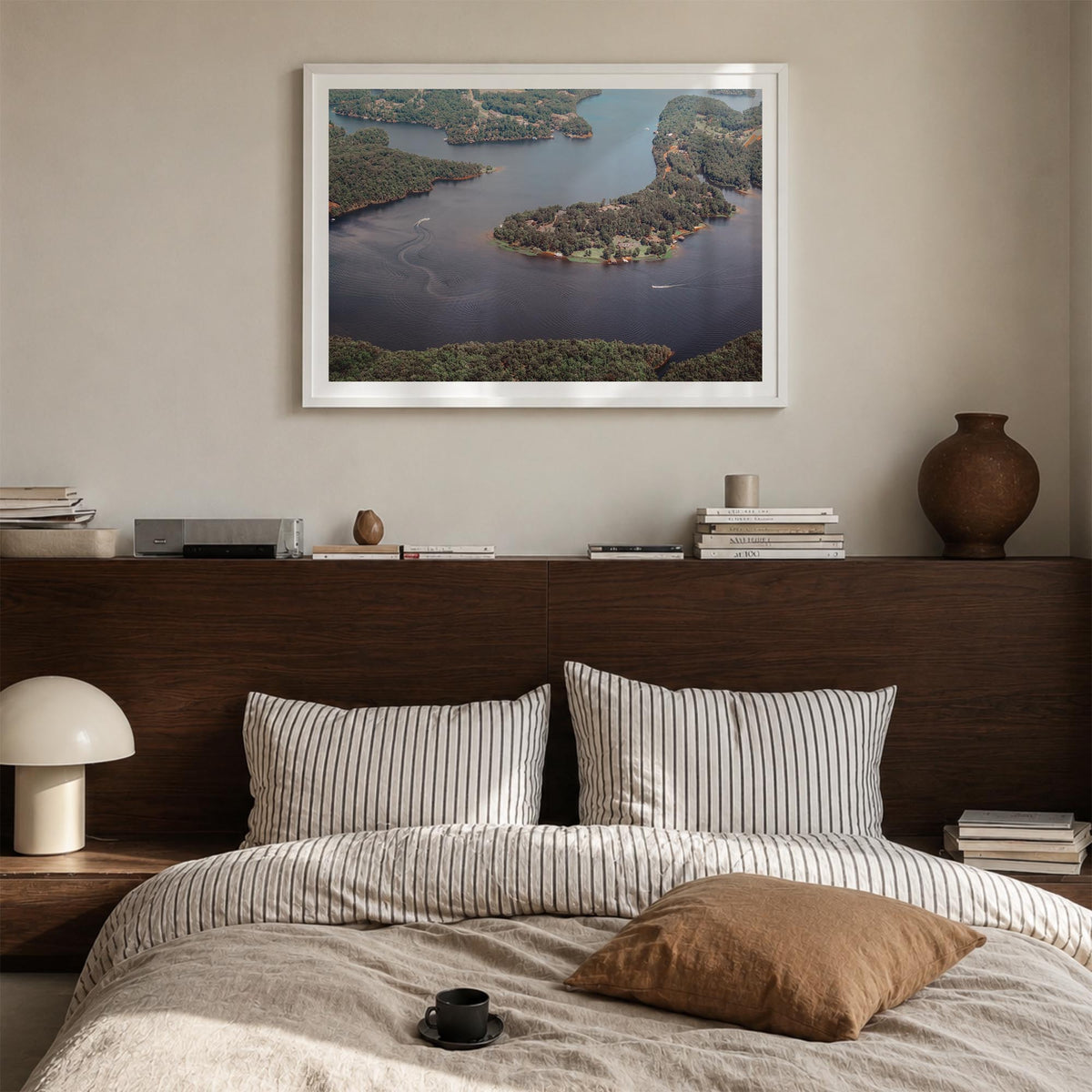 Tuscaloosa colorful photo poster of Alabama, USA – horizontal wall art in white wood frame with white border, hanging on wall