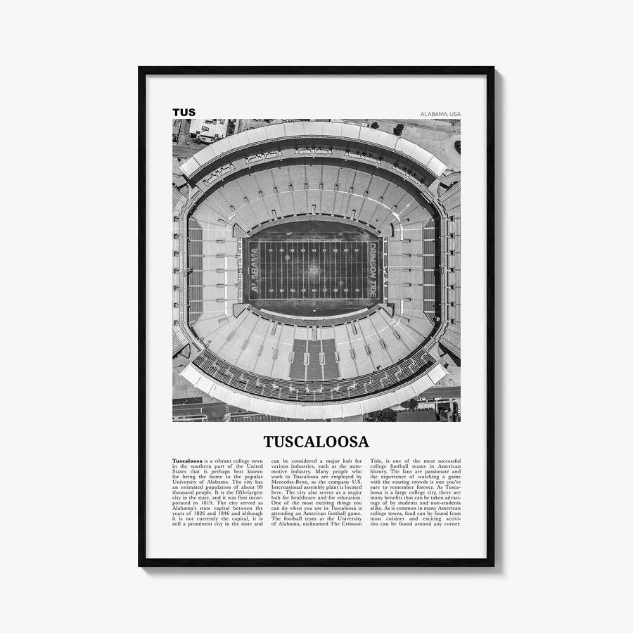 Tuscaloosa no. 1 black & white newspaper poster of Alabama, USA – vertical wall art, unframed print shown in interior mockup