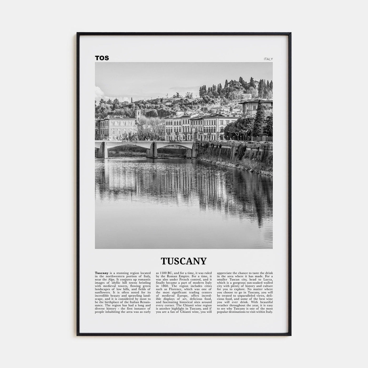 Tuscany Poster Black Metal / 8x12 in Nbourhood Travel B&W Poster