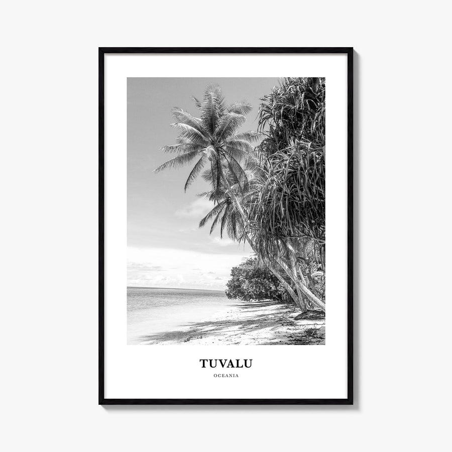Tuvalu black & white classic poster of Oceania – vertical wall art, unframed print shown in interior mockup
