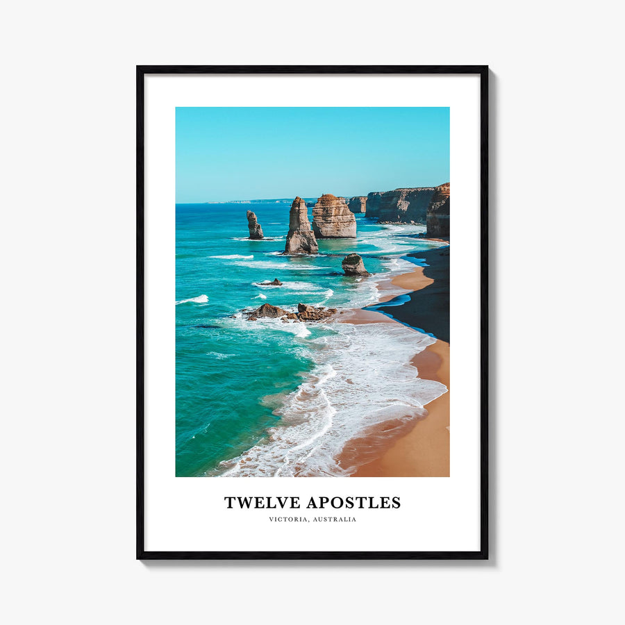 Twelve Apostles colorful classic poster of Australia – vertical wall art, unframed print shown in interior mockup