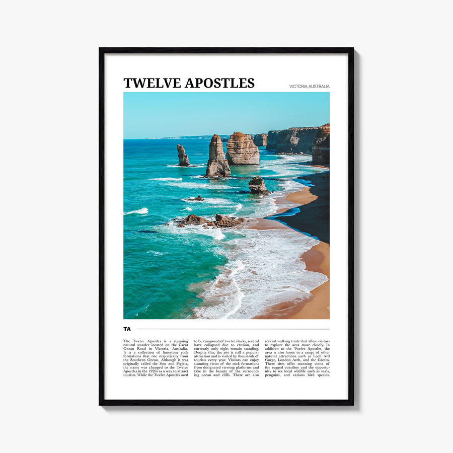 Twelve Apostles colorful travel poster of Australia – vertical wall art, unframed print shown in interior mockup