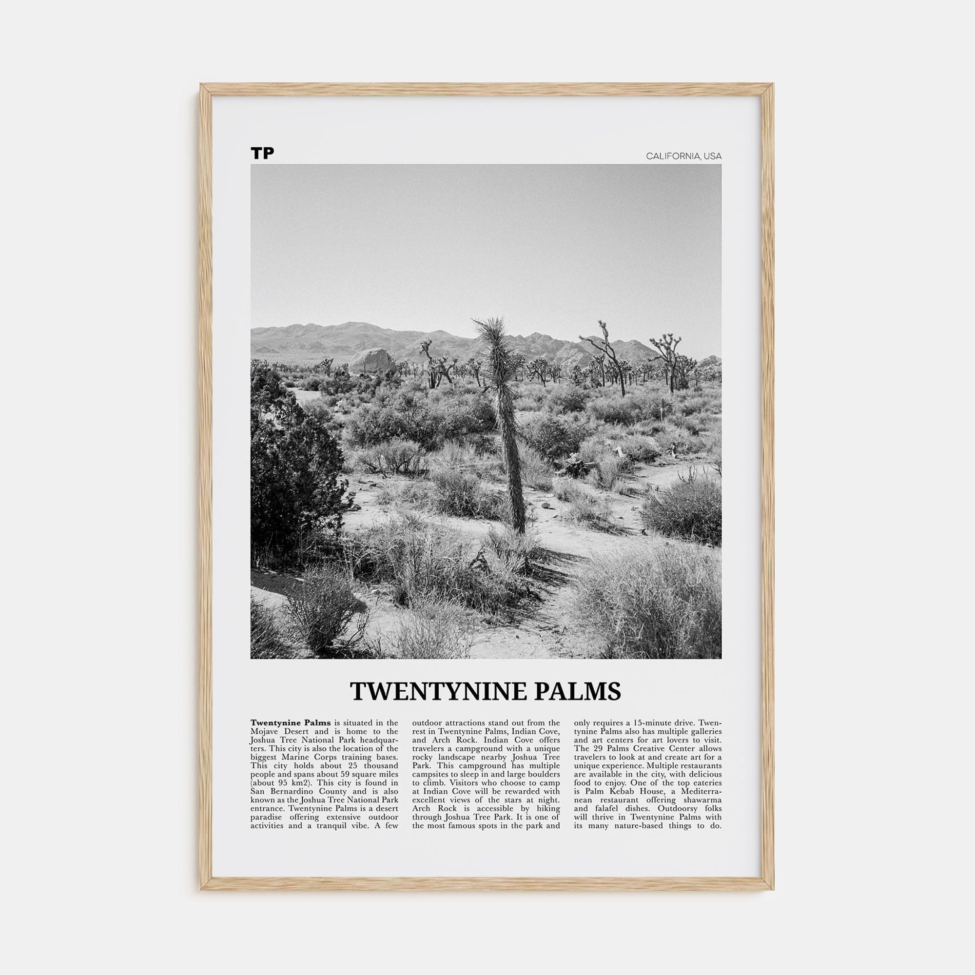 Twentynine Palms Poster Natural Wood / 8x12 in Nbourhood Travel B&W Poster