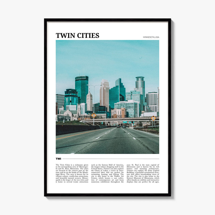 Twin Cities Travel Poster, framed poster mockup