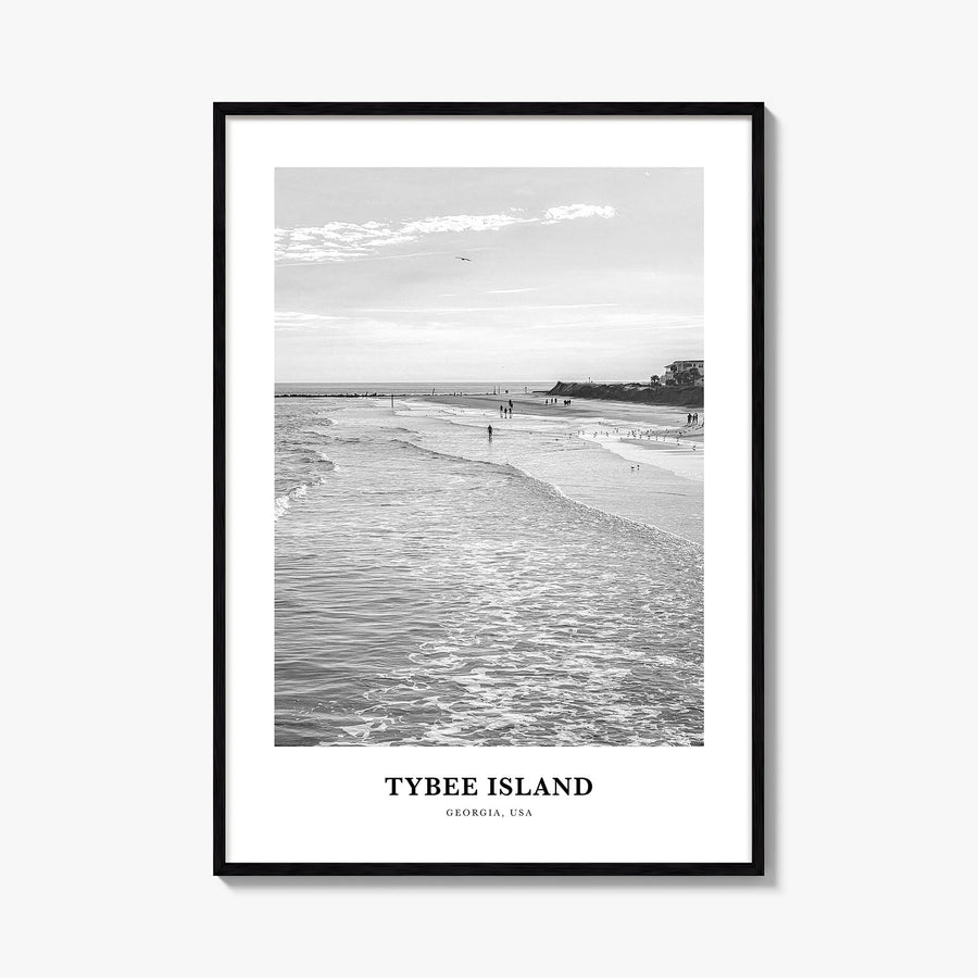 Tybee Island black & white classic poster of Georgia, USA – vertical wall art, unframed print shown in interior mockup