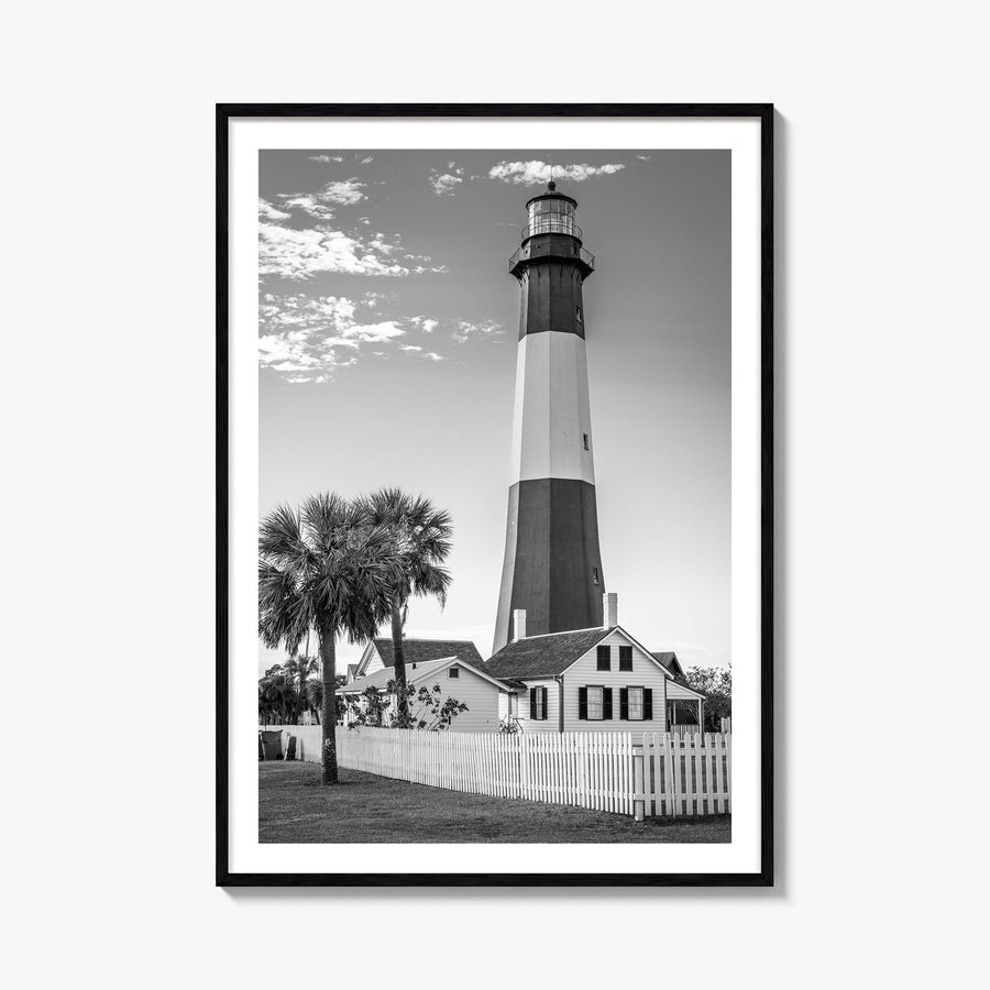 Tybee Island black & white photo poster of Georgia, USA – vertical wall art, unframed print shown in interior mockup