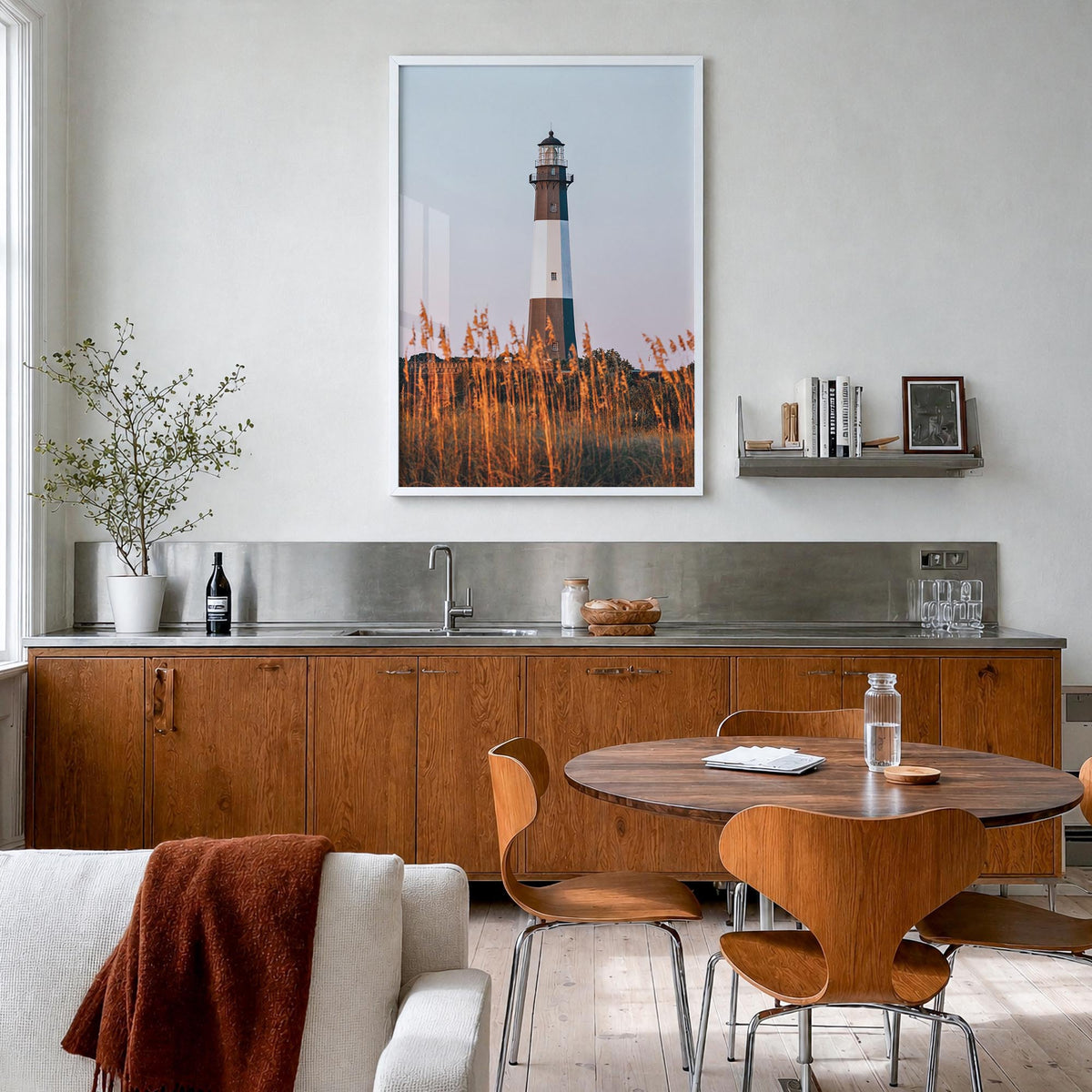 Tybee Island colorful photo poster of Georgia, USA – vertical wall art in white wood frame, hanging on wall