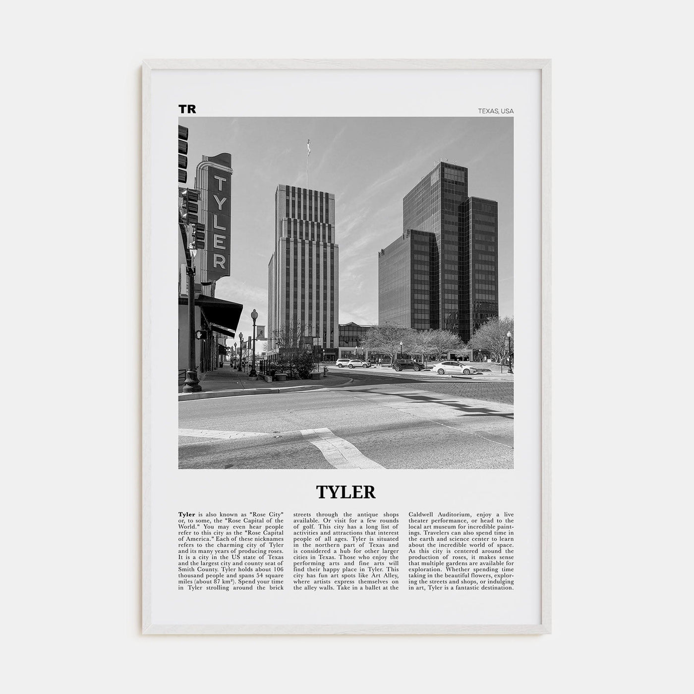 Tyler Poster White Wood / 8x12 in Nbourhood Travel B&W Poster