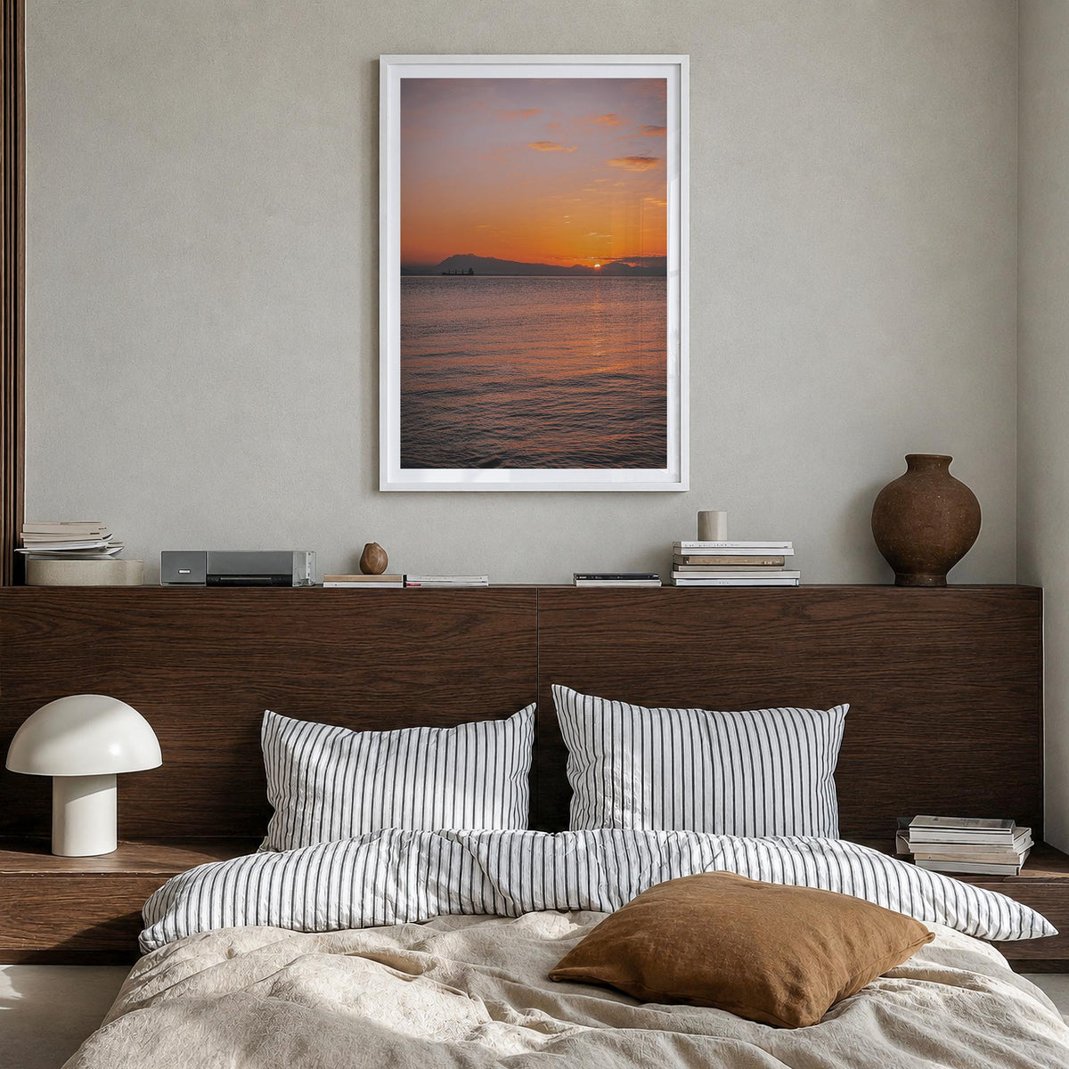 Tyrrhenian Sea colorful photo poster of Italy – vertical wall art in white wood frame with white border, hanging on wall