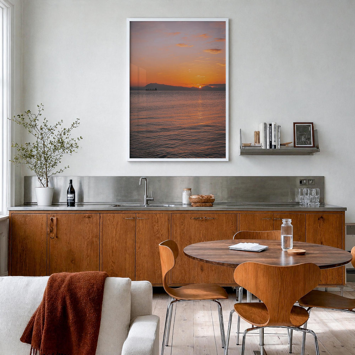 Tyrrhenian Sea colorful photo poster of Italy – vertical wall art in white wood frame, hanging on wall