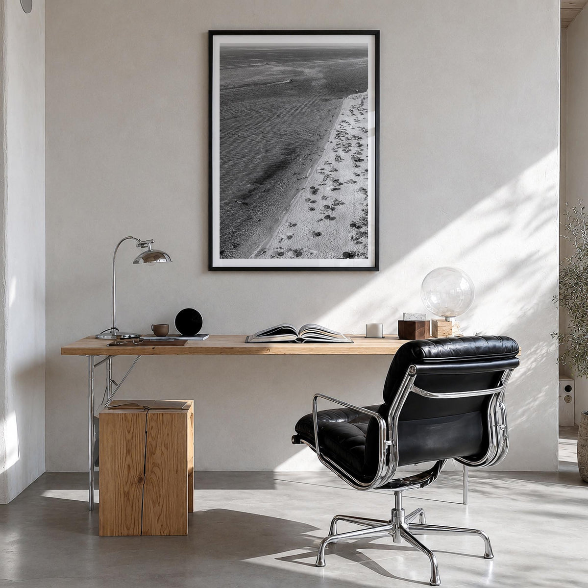 Tyrrhenian Sea no. 1 black & white photo poster of Italy – vertical wall art in black wood frame with white border, hanging o