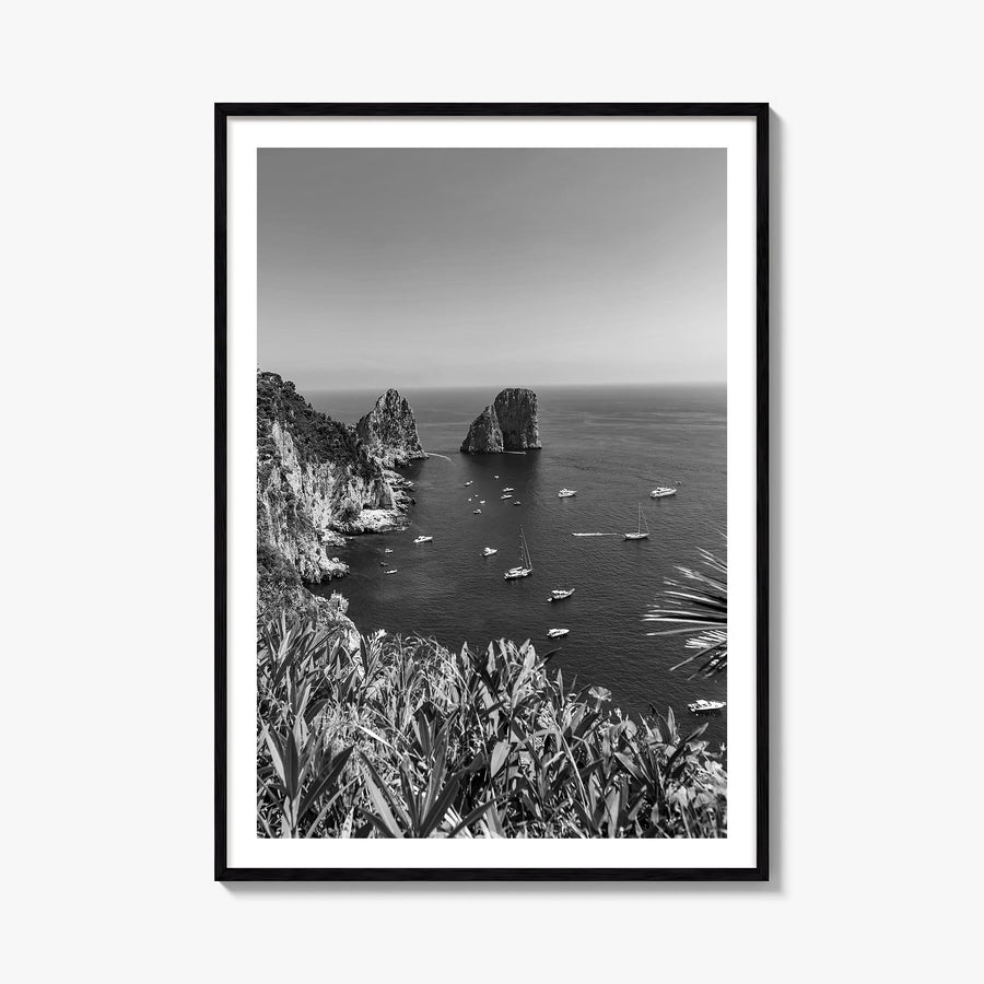 Tyrrhenian Sea no. 2 black & white photo poster of Italy – vertical wall art, unframed print shown in interior mockup