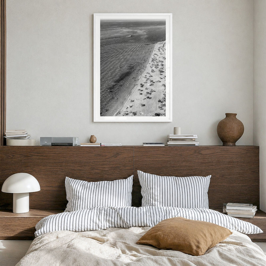 Tyrrhenian Sea Photo No 1 Poster in a white wood frame, hanging in a bedroom, white border