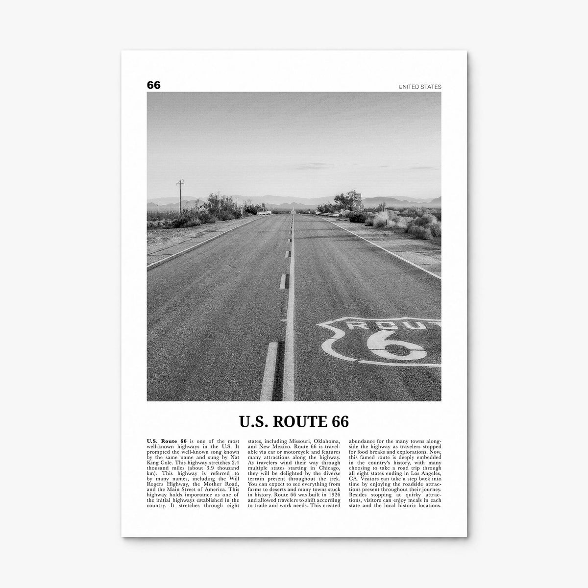 U.S. Route 66 Newspaper Poster, print only (unframed)