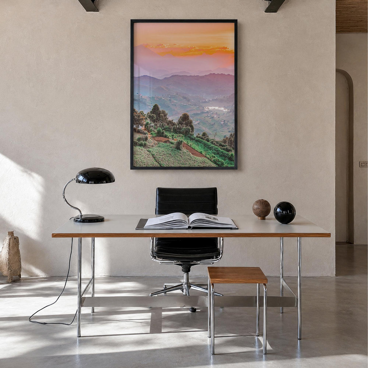 Uganda colorful photo poster of Africa – vertical wall art in black wood frame, hanging on wall