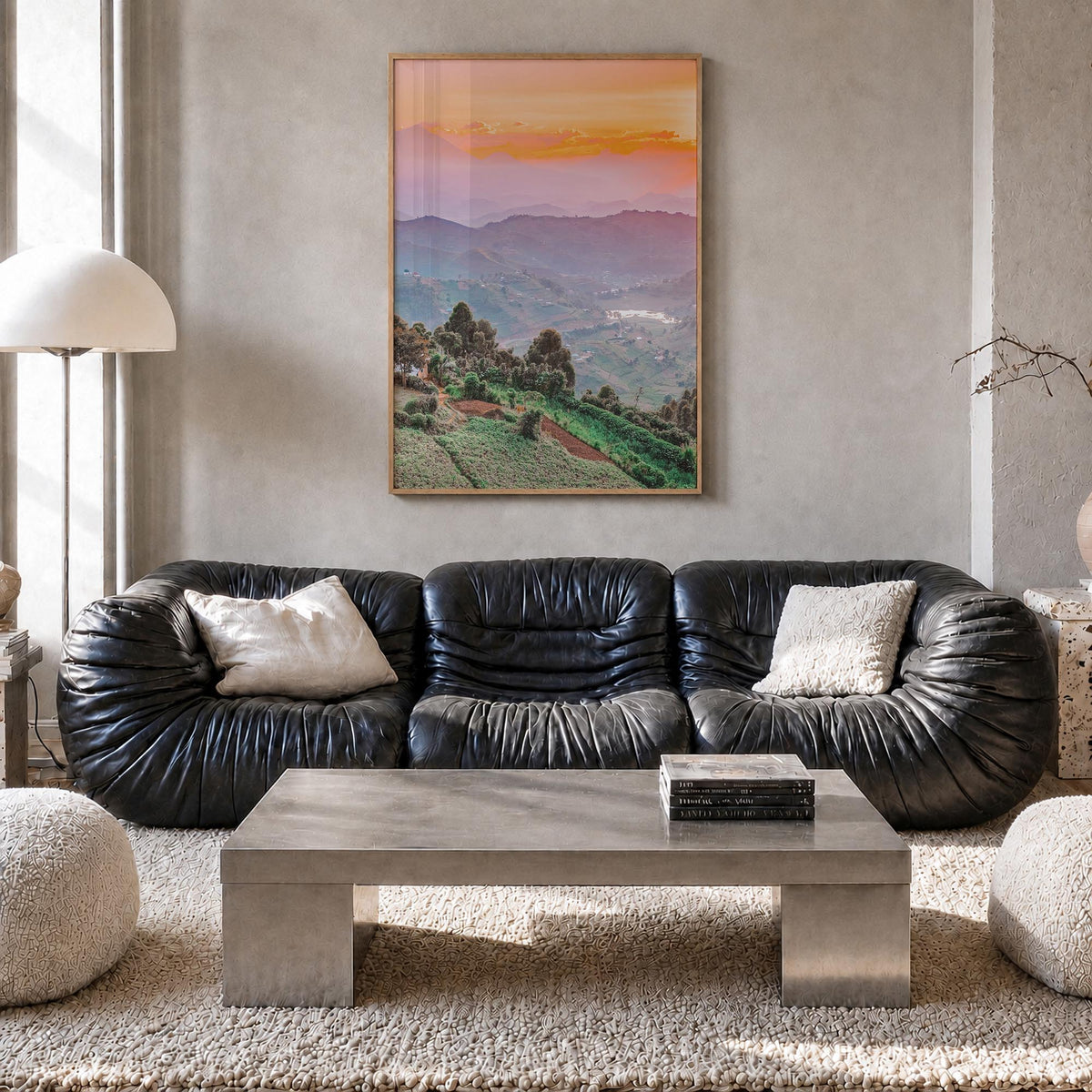 Uganda colorful photo poster of Africa – vertical wall art in natural wood frame, hanging on wall
