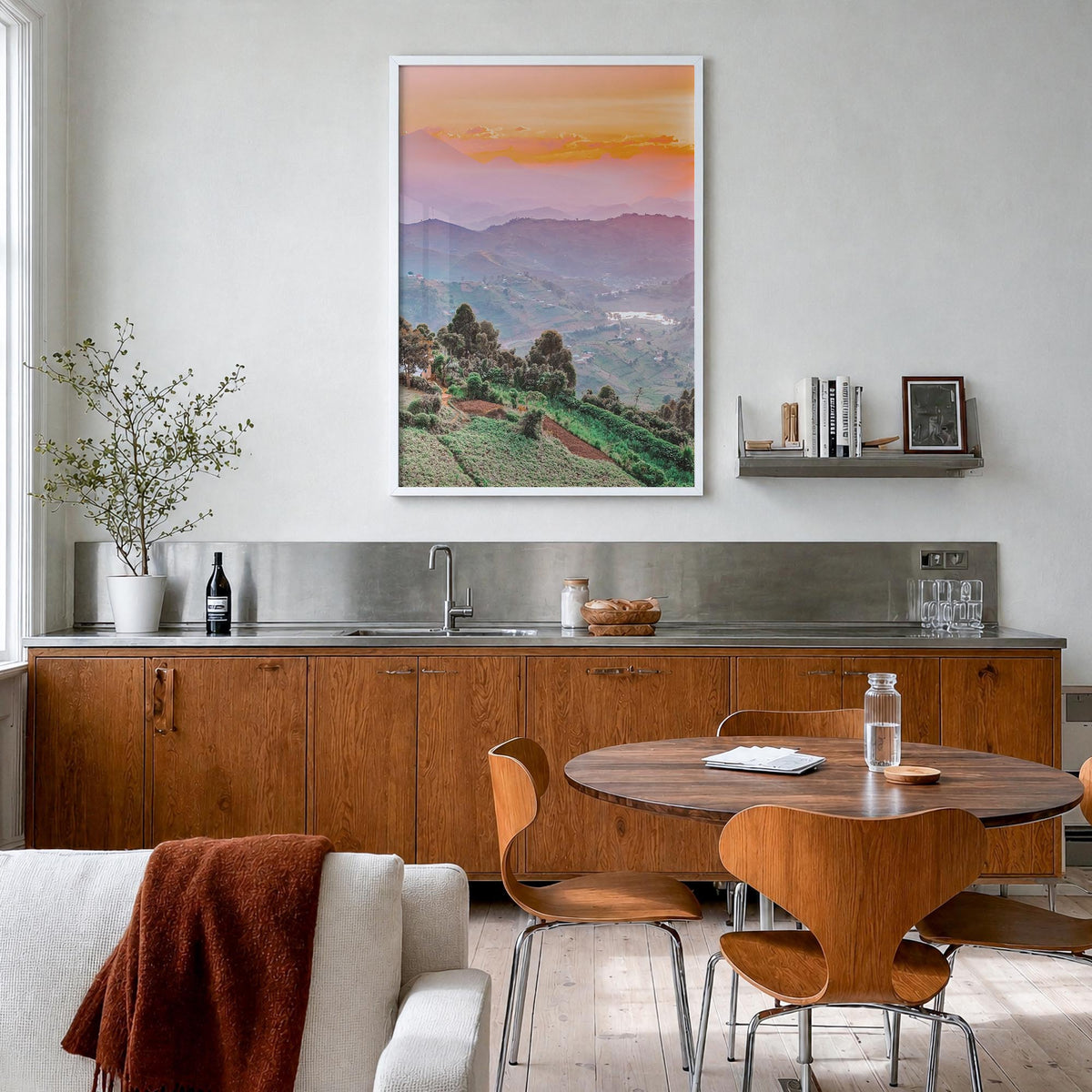 Uganda colorful photo poster of Africa – vertical wall art in white wood frame, hanging on wall