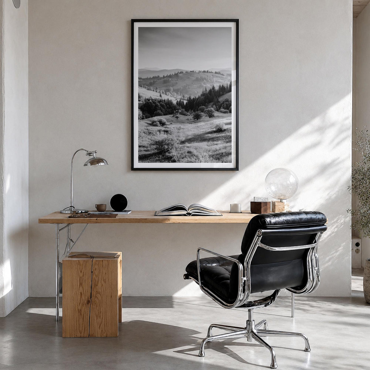 Ukraine black & white photo poster of Europe – vertical wall art in black wood frame with white border, hanging on wall
