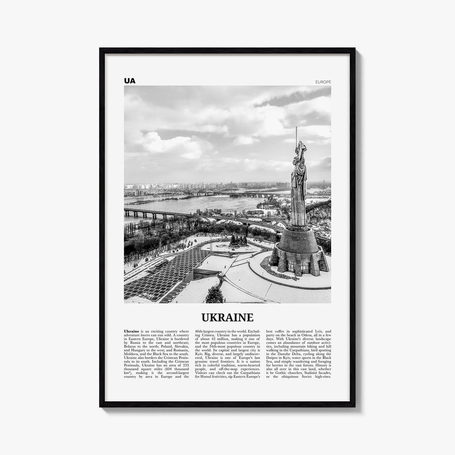 Ukraine no. 1 black & white newspaper poster of Europe – vertical wall art, unframed print shown in interior mockup