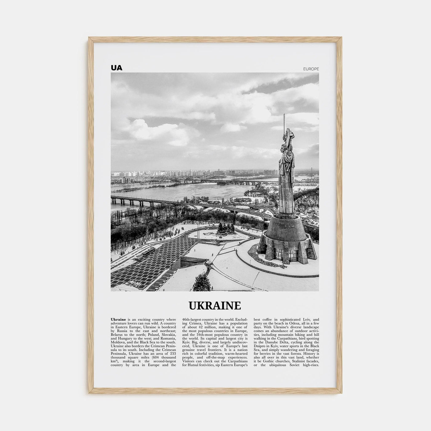 Ukraine No 1 Poster Natural Wood / 8x12 in Nbourhood Travel B&W Poster