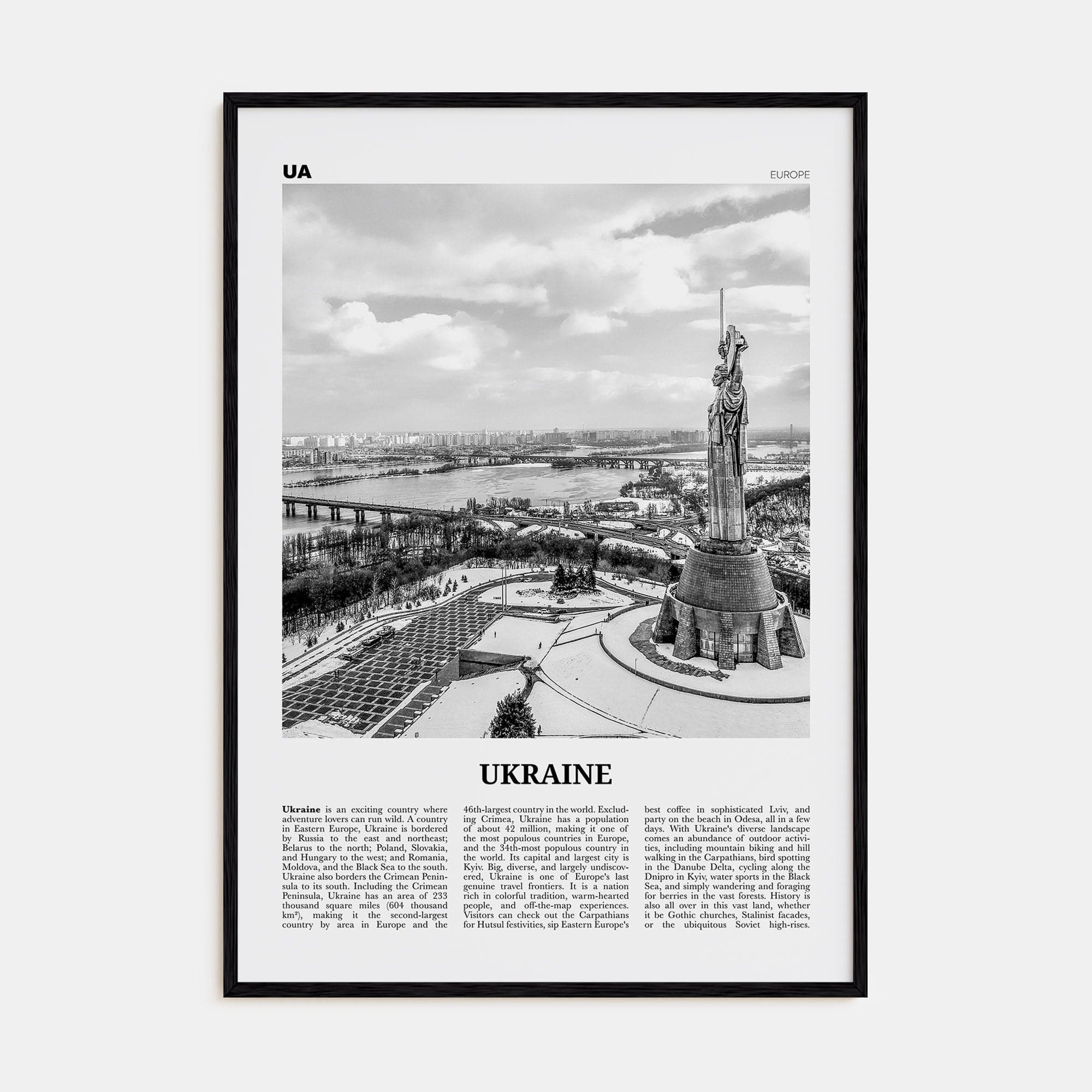 Ukraine No 1 Poster Black Wood / 8x12 in Nbourhood Travel B&W Poster