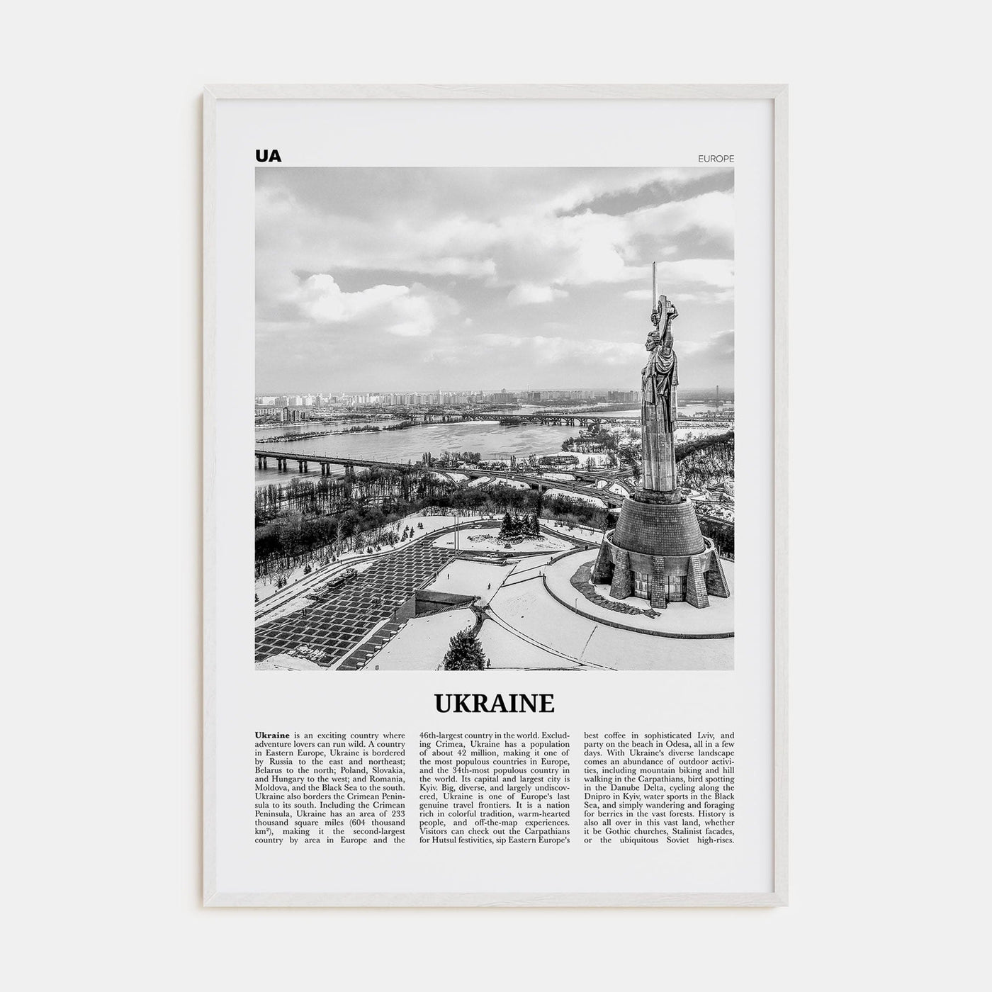 Ukraine No 1 Poster White Wood / 8x12 in Nbourhood Travel B&W Poster