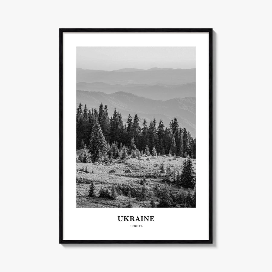 Ukraine no. 3 black & white classic poster of Europe – vertical wall art, unframed print shown in interior mockup