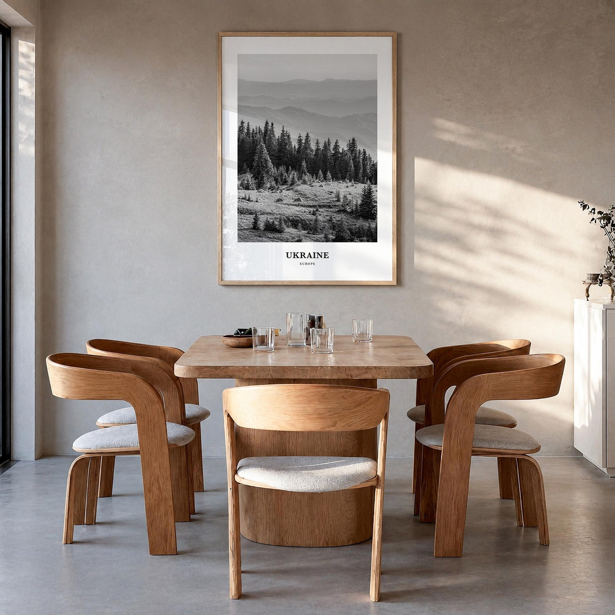 Ukraine no. 3 black & white classic poster of Europe – vertical wall art in natural wood frame, hanging on wall
