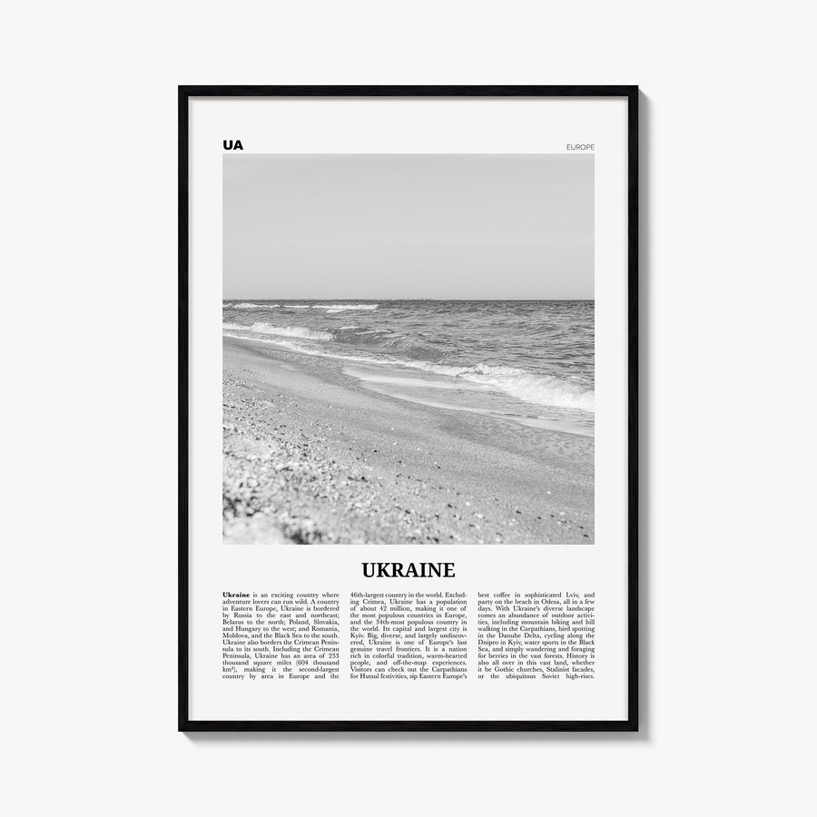 Ukraine no. 3 black & white newspaper poster of Europe – vertical wall art, unframed print shown in interior mockup