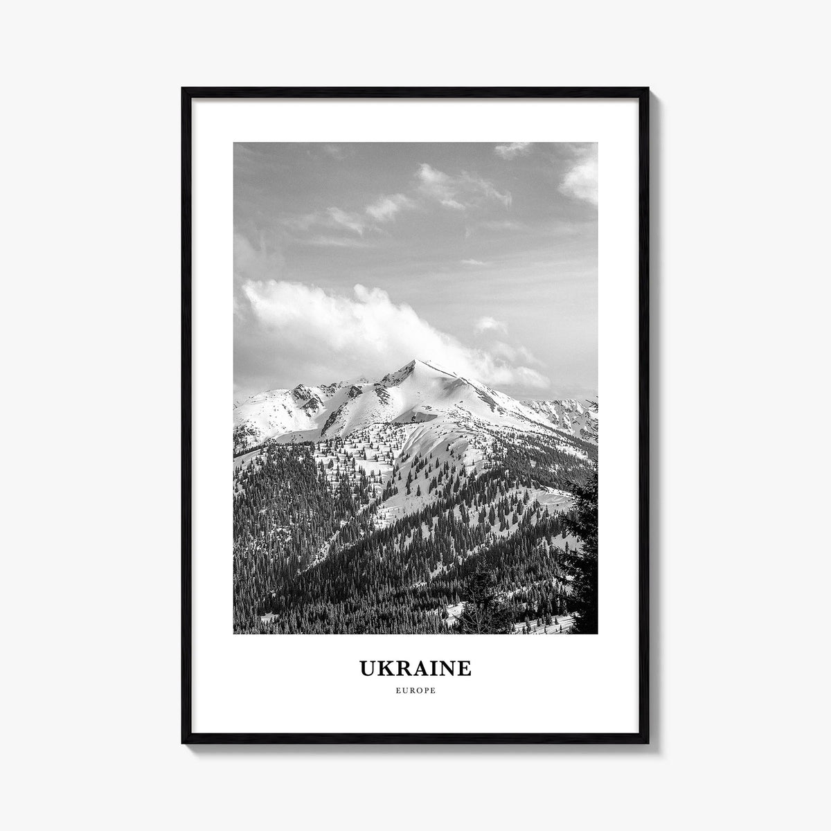 Ukraine no. 4 black & white classic poster of Europe – vertical wall art, unframed print shown in interior mockup
