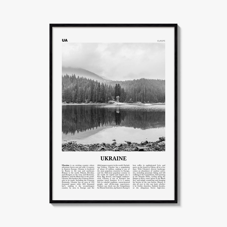 Ukraine no. 4 black & white newspaper poster of Europe – vertical wall art, unframed print shown in interior mockup