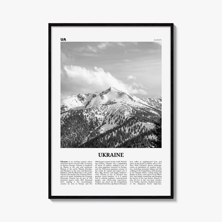 Ukraine no. 5 black & white newspaper poster of Europe – vertical wall art, unframed print shown in interior mockup