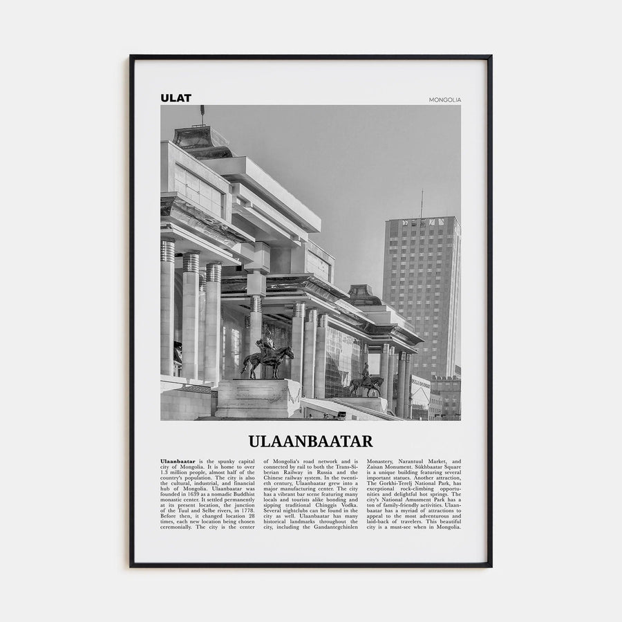 Ulaanbaatar Poster Black Metal / 8x12 in Nbourhood Travel B&W Poster