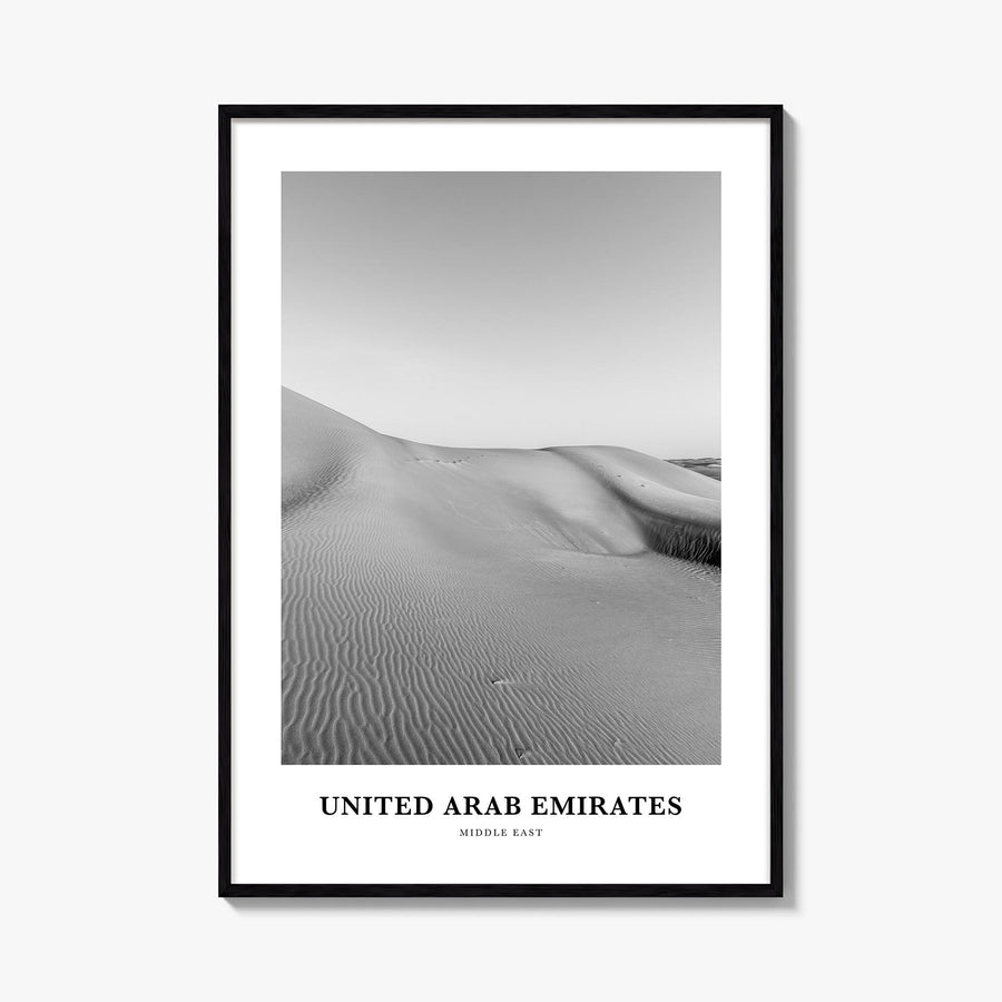 United Arab Emirates black & white classic poster of Middle East – vertical wall art, unframed print shown in interior mockup
