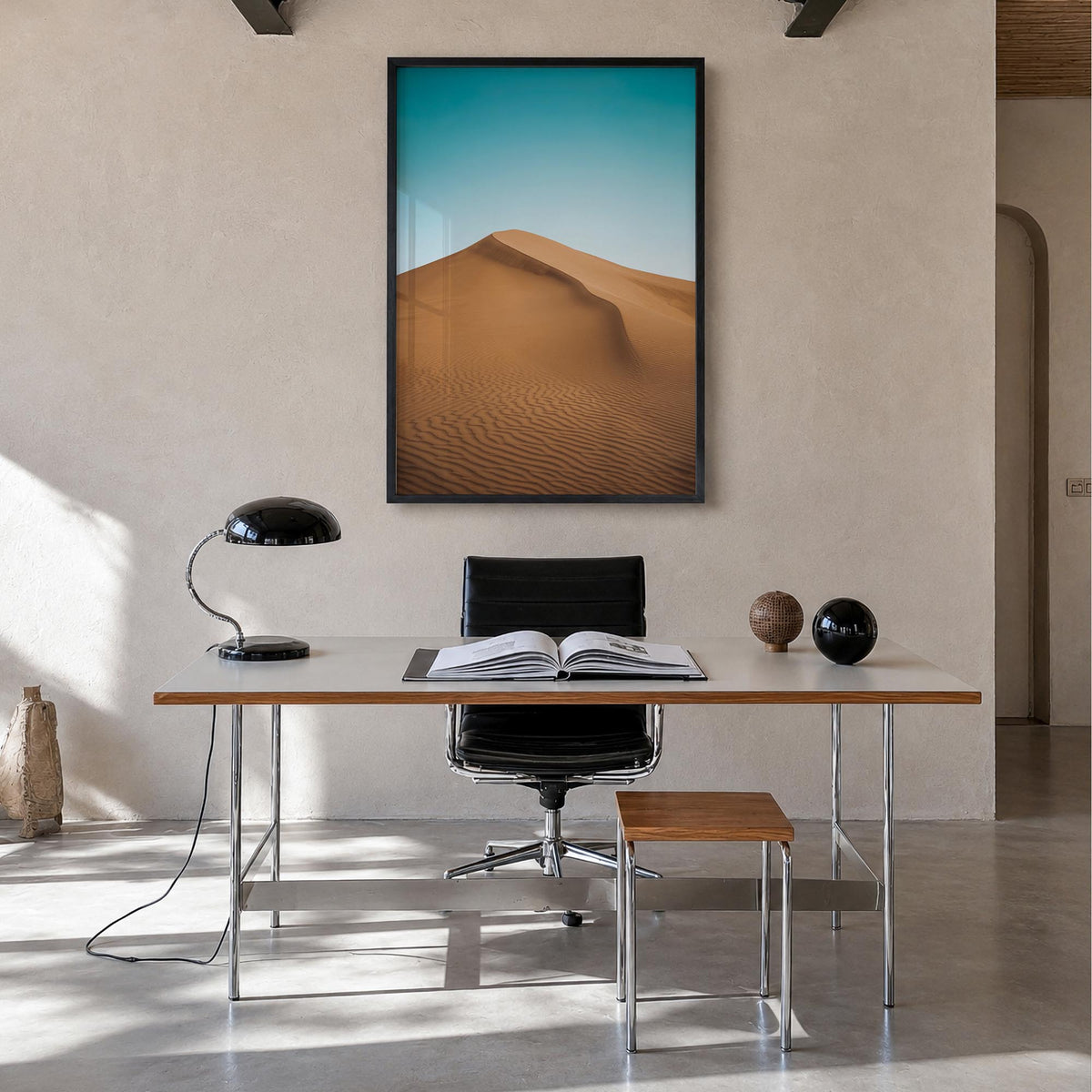 United Arab Emirates colorful photo poster of Middle East – vertical wall art in black wood frame, hanging on wall