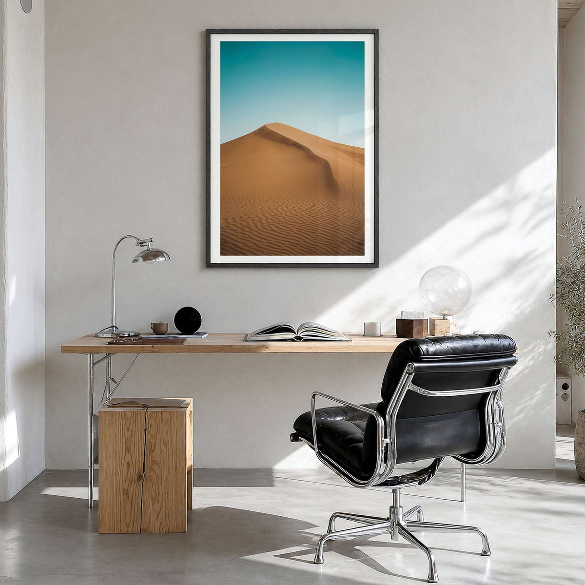 United Arab Emirates Photo Poster in a black wood frame, hanging in a bright home office, white border