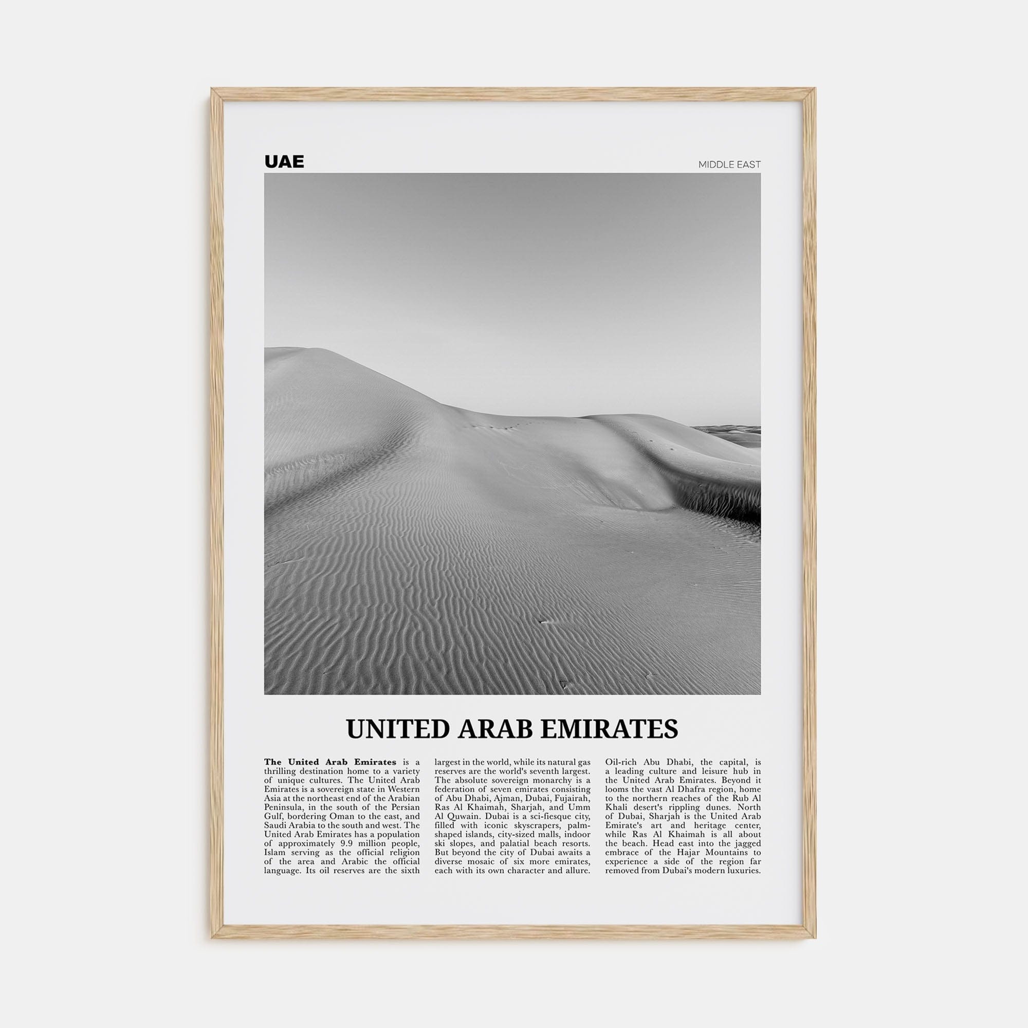 United Arab Emirates Poster Natural Wood / 8x12 in Nbourhood Travel B&W Poster